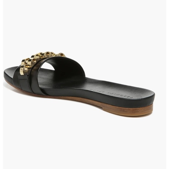 Veronica Beard Eni Flat Sandal in Black with Gold Hardware - Picture 10 of 14